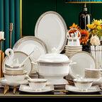 Jingdezhen Ceramic Tableware Light Luxury Bowl Plate Spoon Combination Full Set of Bone Porcelain Bowls and Dishes Household Set - Grand Goldman