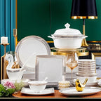 Jingdezhen Ceramic Tableware Light Luxury Bowl Plate Spoon Combination Full Set of Bone Porcelain Bowls and Dishes Household Set - Grand Goldman