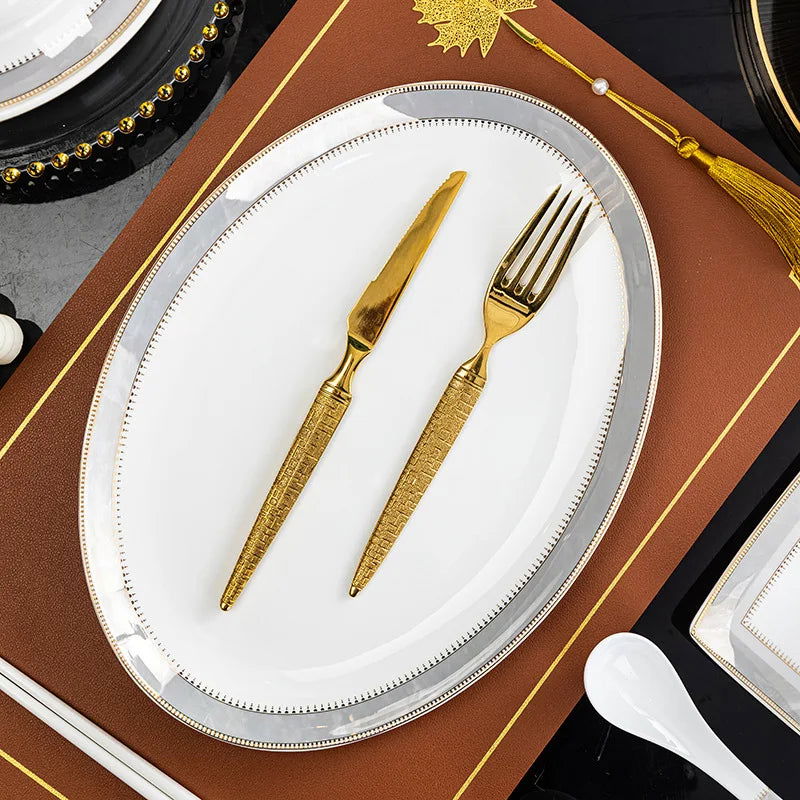 Jingdezhen Ceramic Tableware Light Luxury Bowl Plate Spoon Combination Full Set of Bone Porcelain Bowls and Dishes Household Set - Grand Goldman