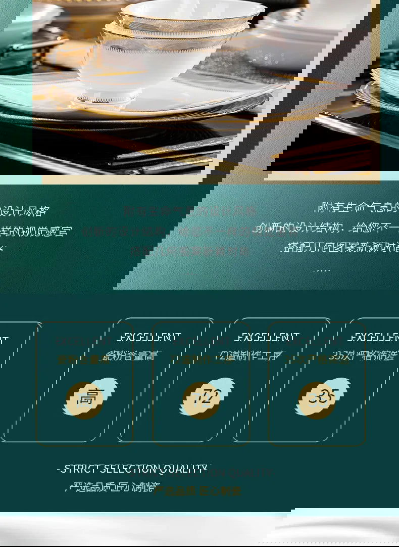 Jingdezhen Ceramic Tableware Light Luxury Bowl Plate Spoon Combination Full Set of Bone Porcelain Bowls and Dishes Household Set - Grand Goldman