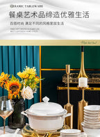 Jingdezhen Ceramic Tableware Light Luxury Bowl Plate Spoon Combination Full Set of Bone Porcelain Bowls and Dishes Household Set - Grand Goldman