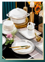 Jingdezhen Ceramic Tableware Light Luxury Bowl Plate Spoon Combination Full Set of Bone Porcelain Bowls and Dishes Household Set - Grand Goldman