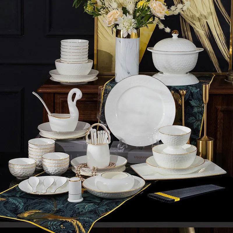 Jingdezhen Ceramic Tableware Set, Hand-painted Phnom Penh Water Cube Creative Bone Porcelain Bowls and Dishes for Home Use - Grand Goldman