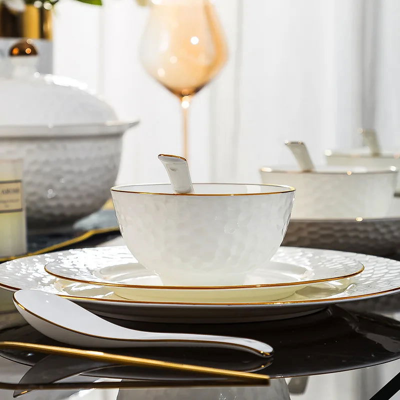 Jingdezhen Ceramic Tableware Set, Hand-painted Phnom Penh Water Cube Creative Bone Porcelain Bowls and Dishes for Home Use - Grand Goldman