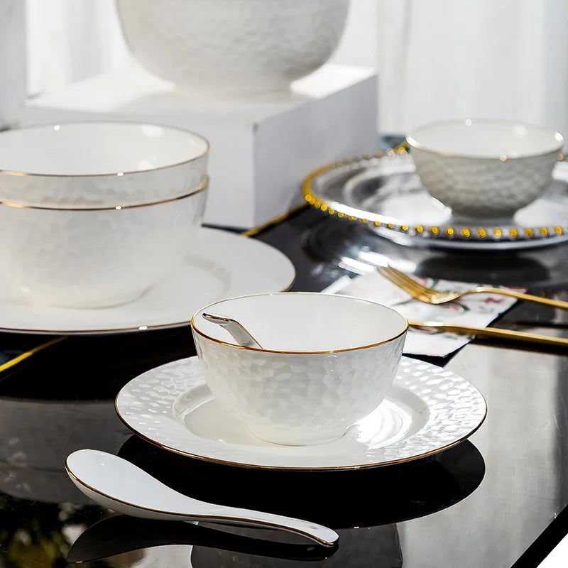 Jingdezhen Ceramic Tableware Set, Hand-painted Phnom Penh Water Cube Creative Bone Porcelain Bowls and Dishes for Home Use - Grand Goldman