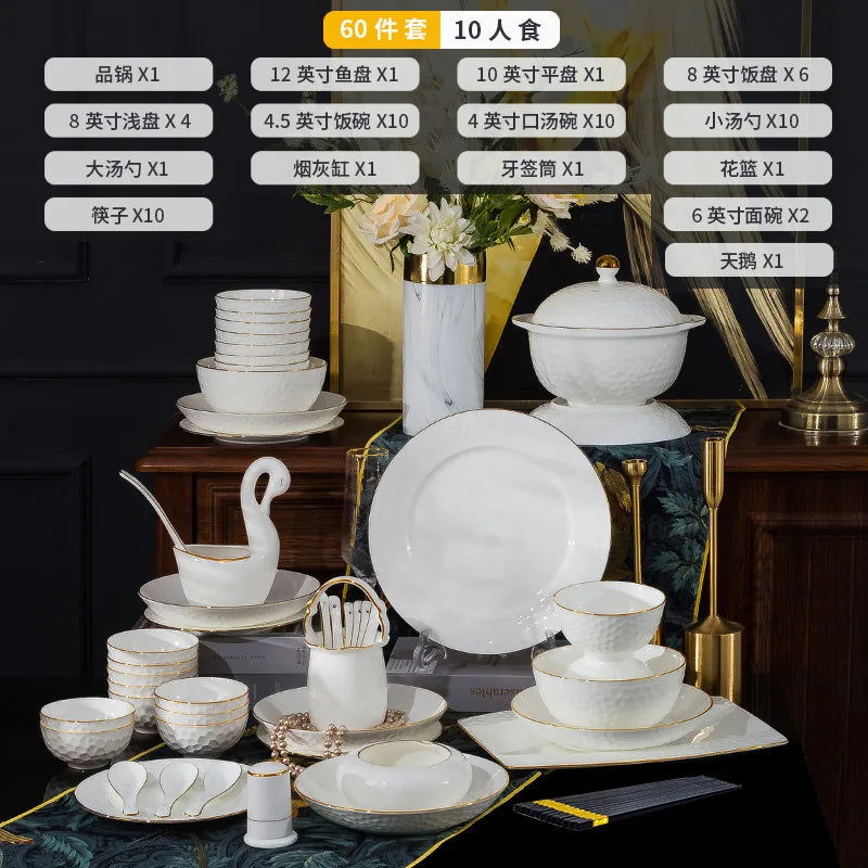 Jingdezhen Ceramic Tableware Set, Hand-painted Phnom Penh Water Cube Creative Bone Porcelain Bowls and Dishes for Home Use - Grand Goldman
