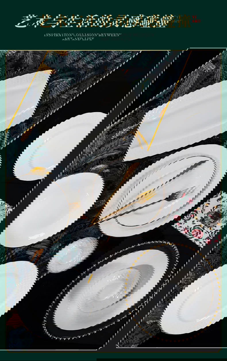 Jingdezhen Ceramic Tableware Set, Hand-painted Phnom Penh Water Cube Creative Bone Porcelain Bowls and Dishes for Home Use - Grand Goldman