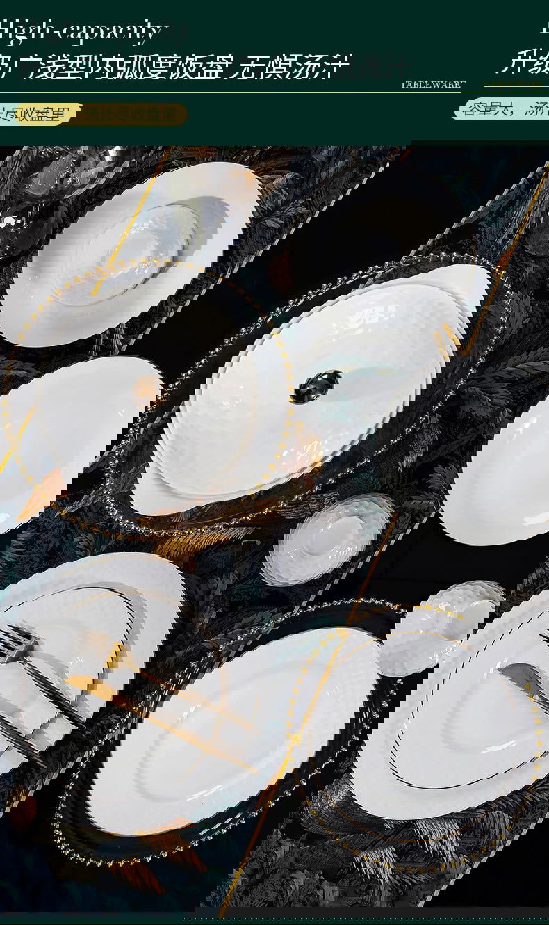 Jingdezhen Ceramic Tableware Set, Hand-painted Phnom Penh Water Cube Creative Bone Porcelain Bowls and Dishes for Home Use - Grand Goldman