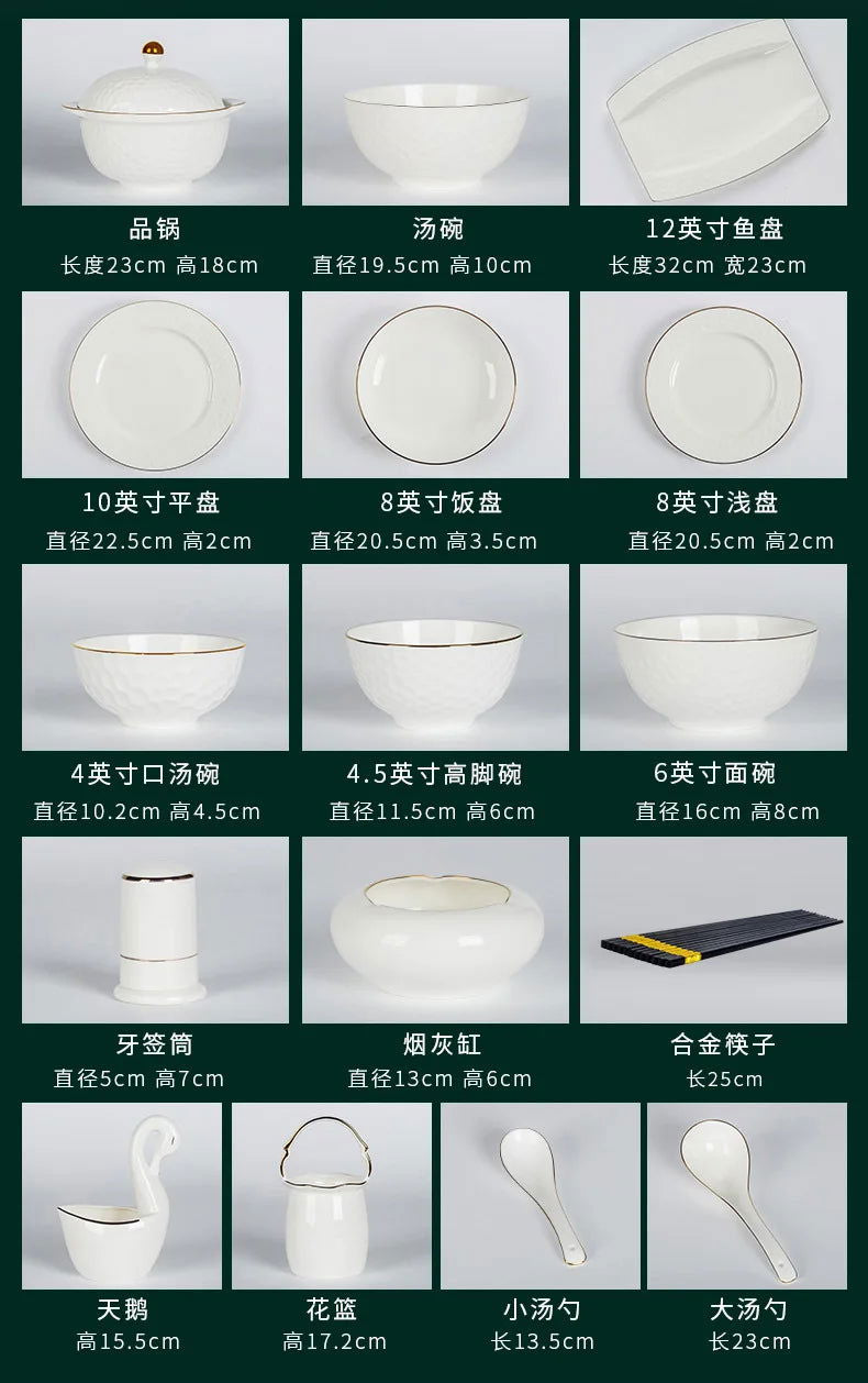 Jingdezhen Ceramic Tableware Set, Hand-painted Phnom Penh Water Cube Creative Bone Porcelain Bowls and Dishes for Home Use - Grand Goldman