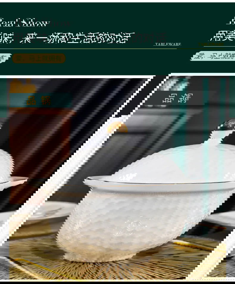 Jingdezhen Ceramic Tableware Set, Hand-painted Phnom Penh Water Cube Creative Bone Porcelain Bowls and Dishes for Home Use - Grand Goldman