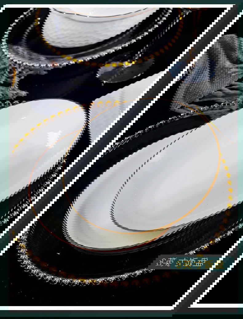 Jingdezhen Ceramic Tableware Set, Hand-painted Phnom Penh Water Cube Creative Bone Porcelain Bowls and Dishes for Home Use - Grand Goldman