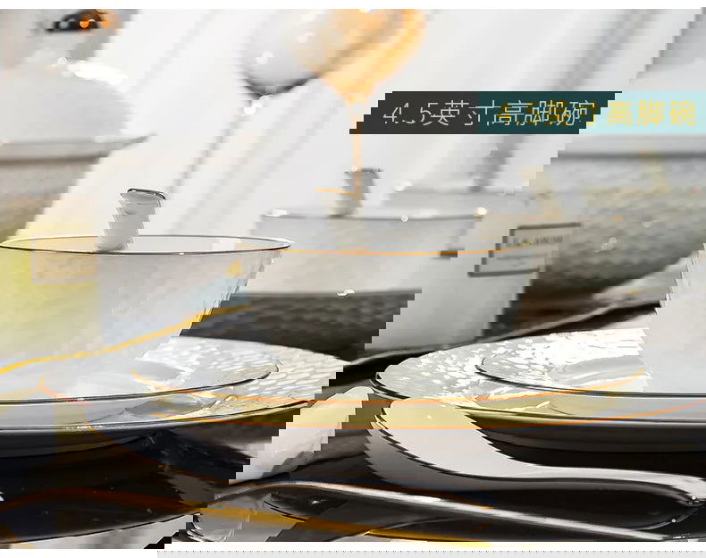 Jingdezhen Ceramic Tableware Set, Hand-painted Phnom Penh Water Cube Creative Bone Porcelain Bowls and Dishes for Home Use - Grand Goldman