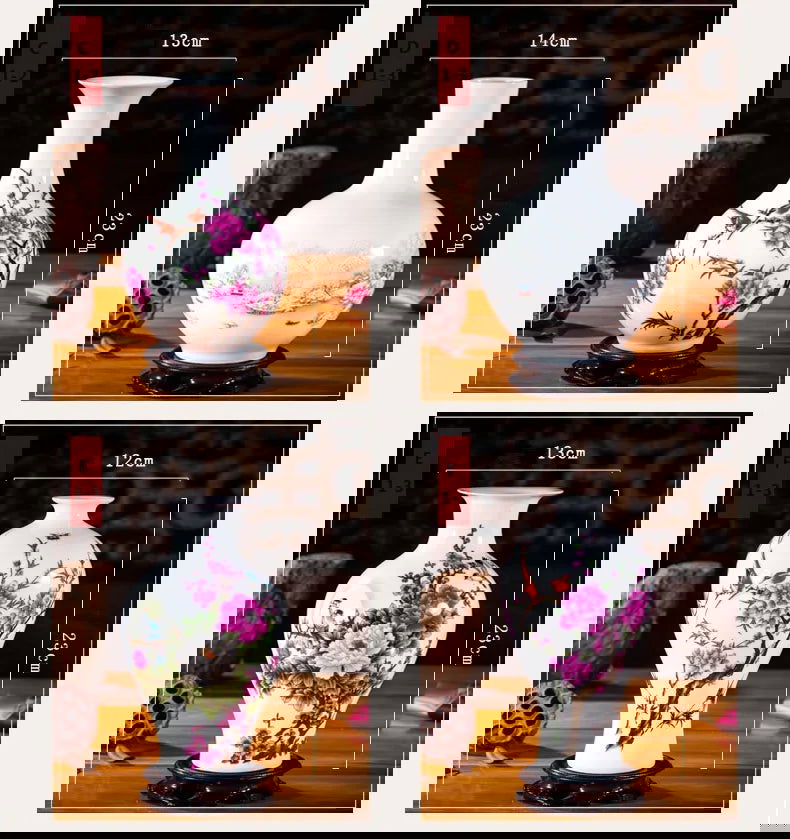 Jingdezhen Ceramic Vases for Home Decor - Traditional Chinese Style Flower Pot Arrangement Tabletop Hand Painted White Pottery Amphora Sakura Decoration - Grand Goldman