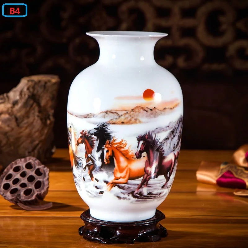 Jingdezhen Ceramic Vases for Home Decor - Traditional Chinese Style Flower Pot Arrangement Tabletop Hand Painted White Pottery Amphora Sakura Decoration - Grand Goldman