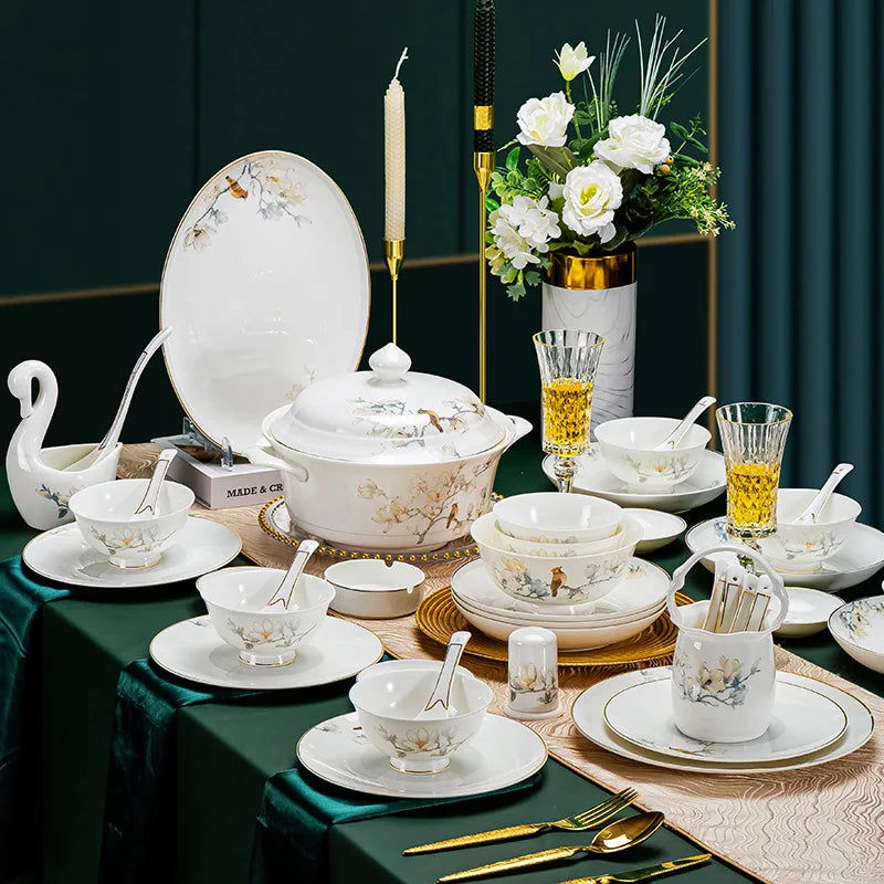 Jingdezhen Chinese style household ceramic bowls, plates, sets, boxes, bone china tableware, bowls, chopsticks, sets, porcelain - Grand Goldman