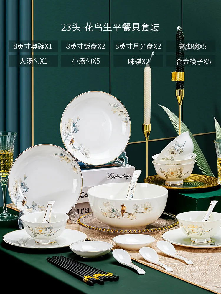 Jingdezhen Chinese style household ceramic bowls, plates, sets, boxes, bone china tableware, bowls, chopsticks, sets, porcelain - Grand Goldman