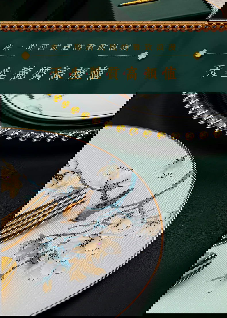 Jingdezhen Chinese style household ceramic bowls, plates, sets, boxes, bone china tableware, bowls, chopsticks, sets, porcelain - Grand Goldman