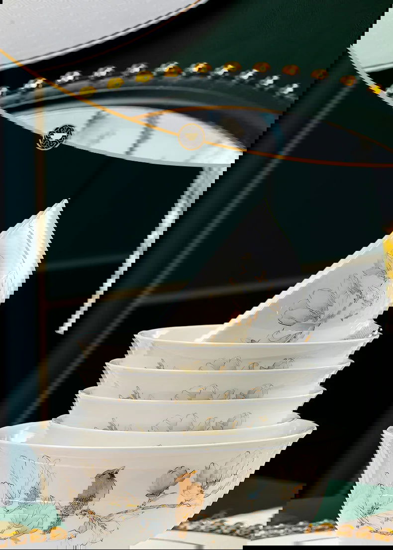 Jingdezhen Chinese style household ceramic bowls, plates, sets, boxes, bone china tableware, bowls, chopsticks, sets, porcelain - Grand Goldman