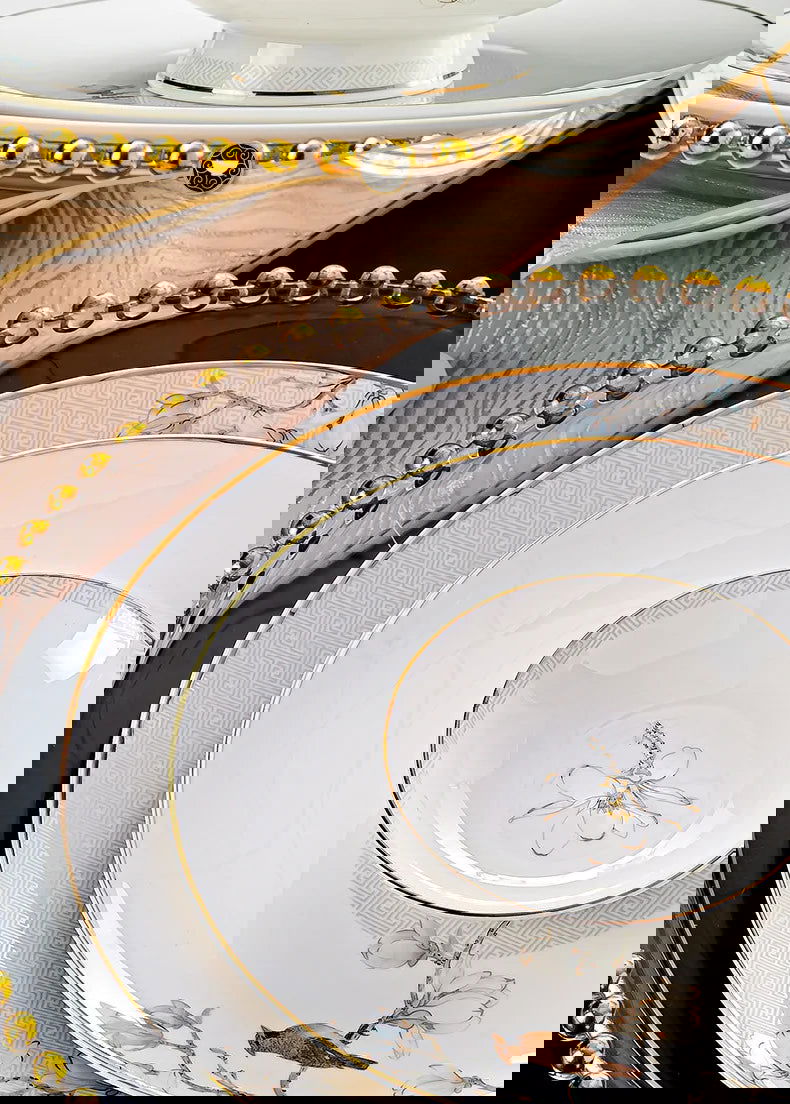 Jingdezhen Chinese style household ceramic bowls, plates, sets, boxes, bone china tableware, bowls, chopsticks, sets, porcelain - Grand Goldman