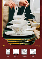 Jingdezhen Chinese style household ceramic bowls, plates, sets, boxes, bone china tableware, bowls, chopsticks, sets, porcelain - Grand Goldman