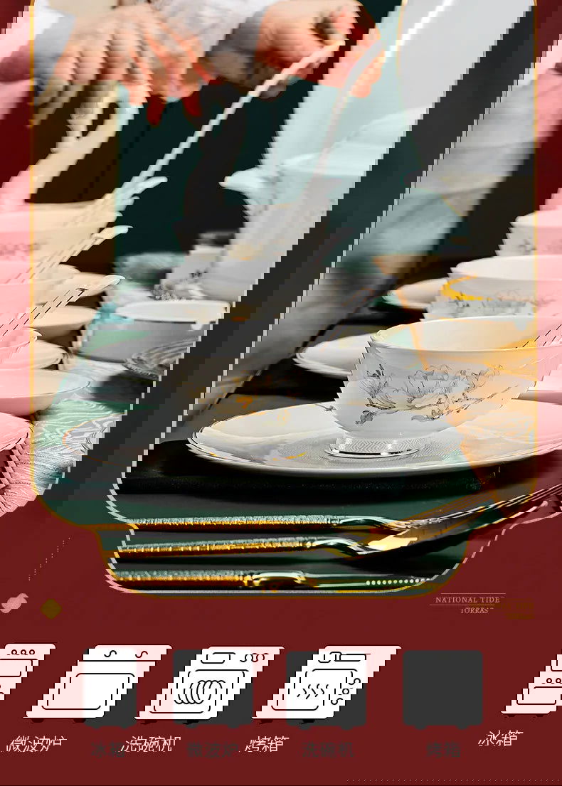 Jingdezhen Chinese style household ceramic bowls, plates, sets, boxes, bone china tableware, bowls, chopsticks, sets, porcelain - Grand Goldman