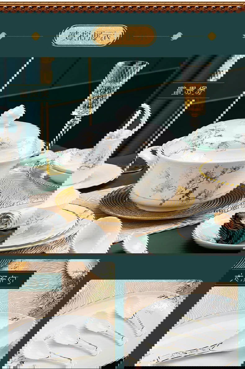 Jingdezhen Chinese style household ceramic bowls, plates, sets, boxes, bone china tableware, bowls, chopsticks, sets, porcelain - Grand Goldman