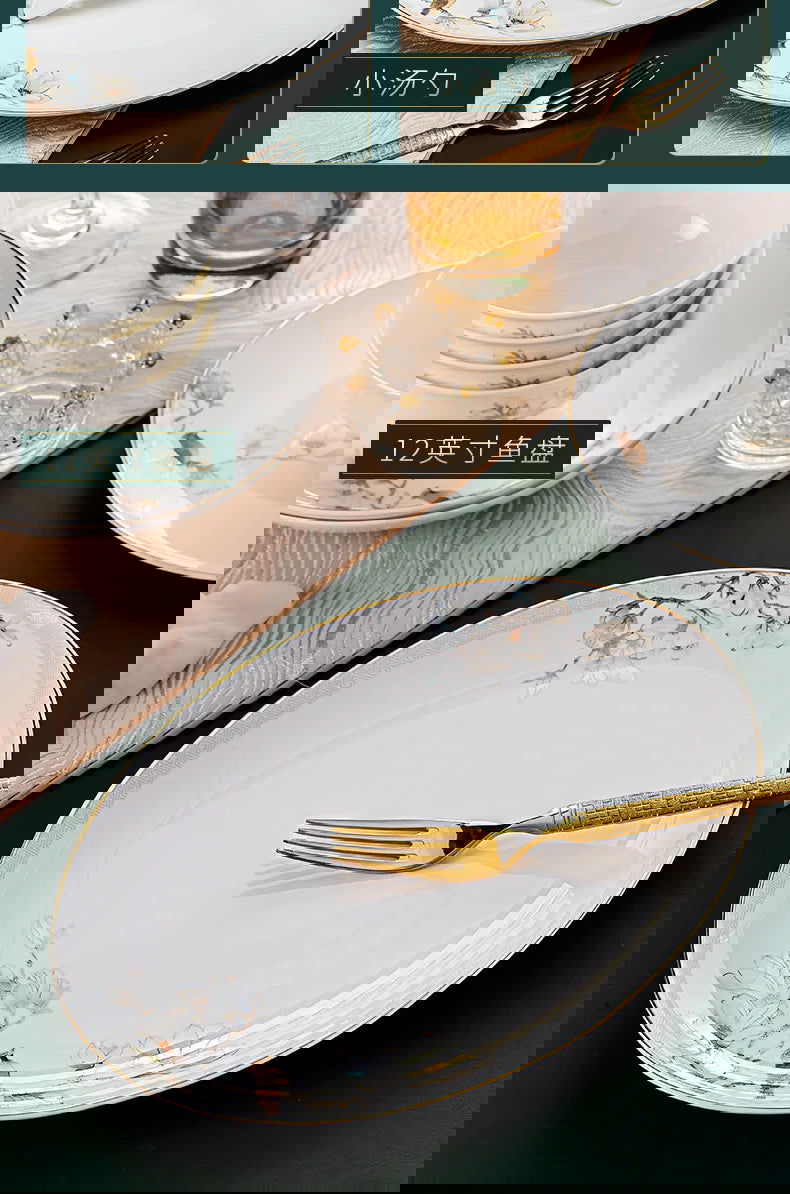 Jingdezhen Chinese style household ceramic bowls, plates, sets, boxes, bone china tableware, bowls, chopsticks, sets, porcelain - Grand Goldman