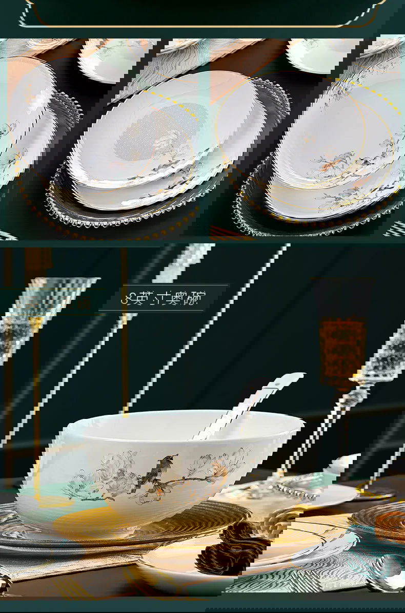 Jingdezhen Chinese style household ceramic bowls, plates, sets, boxes, bone china tableware, bowls, chopsticks, sets, porcelain - Grand Goldman