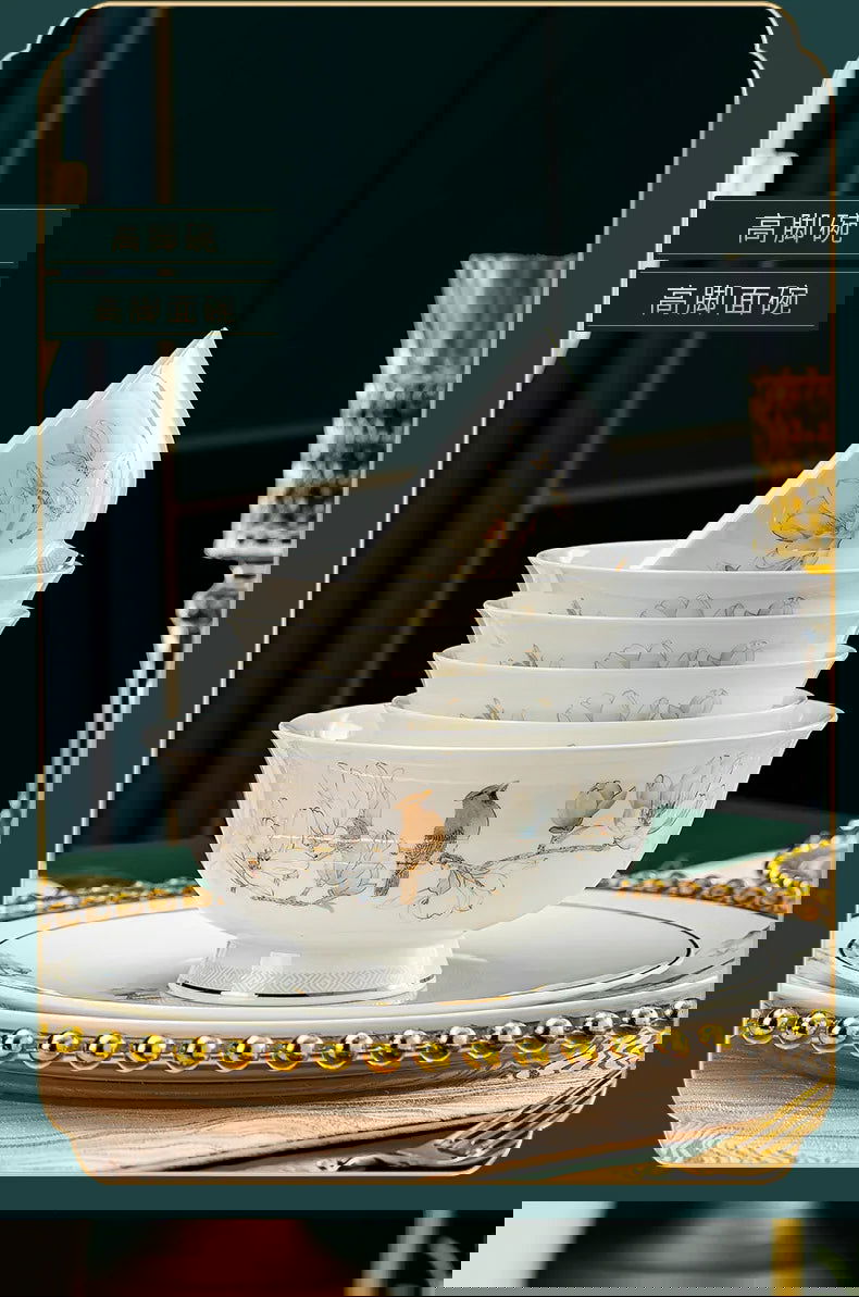 Jingdezhen Chinese style household ceramic bowls, plates, sets, boxes, bone china tableware, bowls, chopsticks, sets, porcelain - Grand Goldman