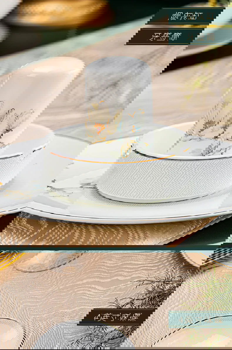 Jingdezhen Chinese style household ceramic bowls, plates, sets, boxes, bone china tableware, bowls, chopsticks, sets, porcelain - Grand Goldman