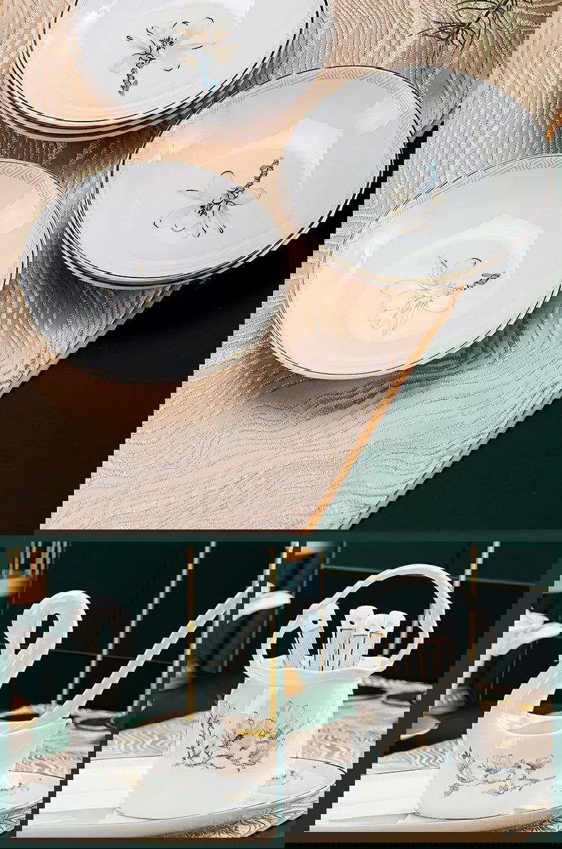 Jingdezhen Chinese style household ceramic bowls, plates, sets, boxes, bone china tableware, bowls, chopsticks, sets, porcelain - Grand Goldman