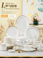 Jingdezhen European Style Simple Gold Border 56 Head Bone Porcelain Tableware Ceramic Bowl and Plate Combination - Grand Goldman