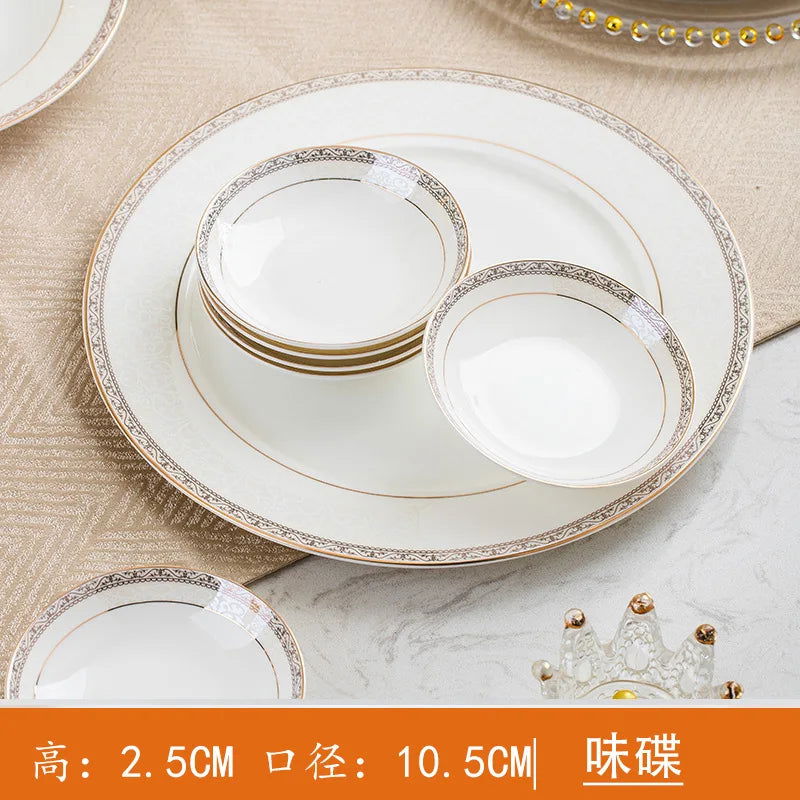Jingdezhen European Style Simple Gold Border 56 Head Bone Porcelain Tableware Ceramic Bowl and Plate Combination - Grand Goldman