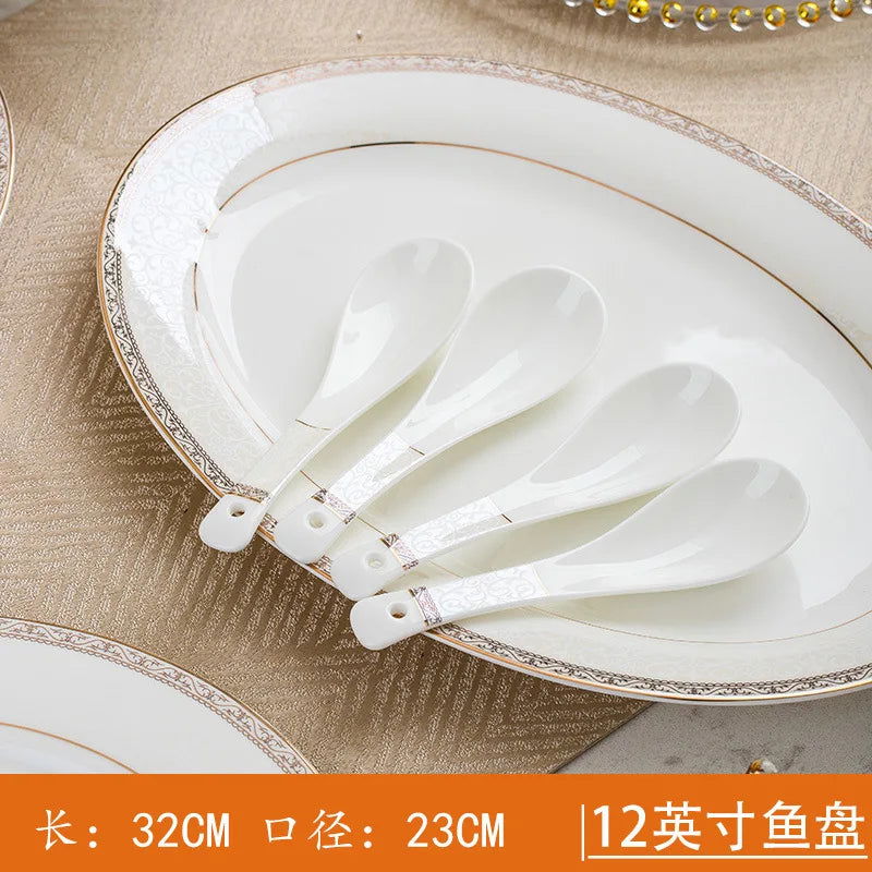 Jingdezhen European Style Simple Gold Border 56 Head Bone Porcelain Tableware Ceramic Bowl and Plate Combination - Grand Goldman