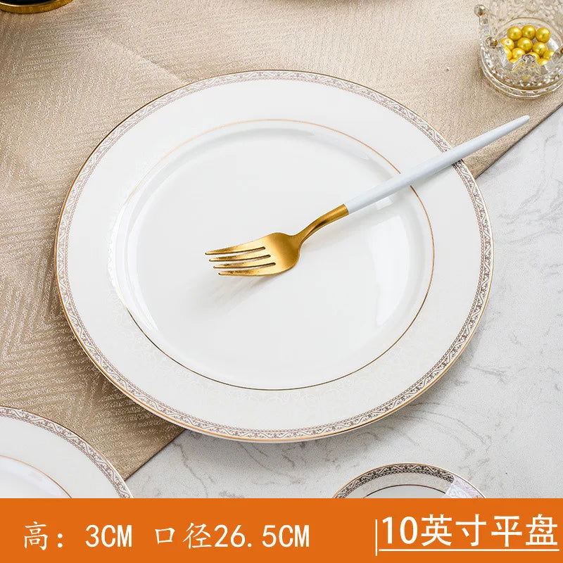 Jingdezhen European Style Simple Gold Border 56 Head Bone Porcelain Tableware Ceramic Bowl and Plate Combination - Grand Goldman