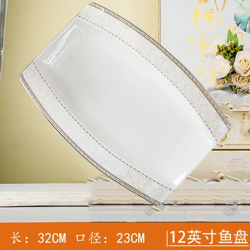 Jingdezhen European Style Simple Gold Border 56 Head Bone Porcelain Tableware Ceramic Bowl and Plate Combination - Grand Goldman