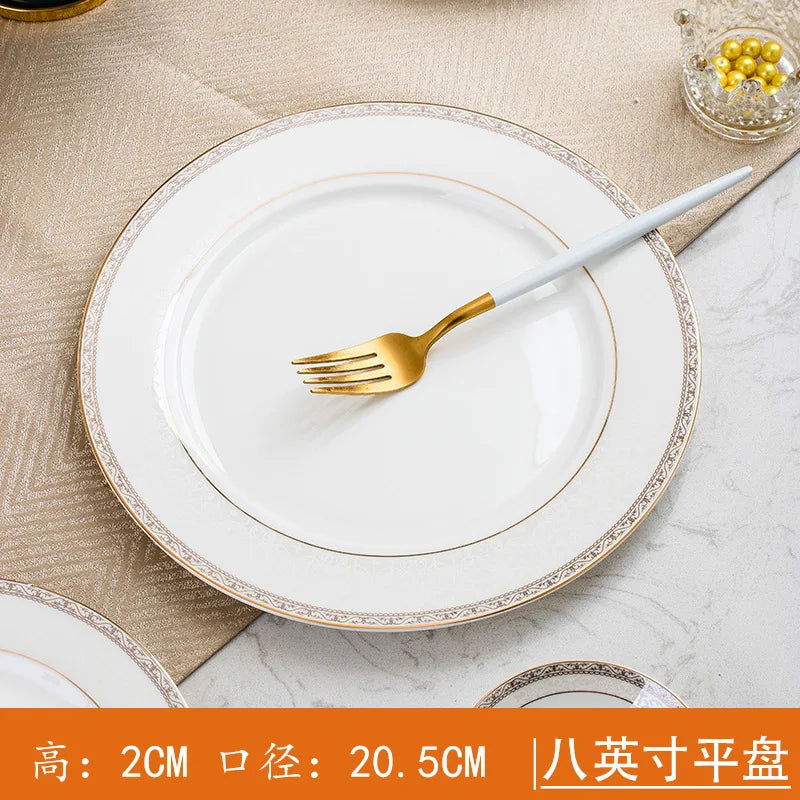 Jingdezhen European Style Simple Gold Border 56 Head Bone Porcelain Tableware Ceramic Bowl and Plate Combination - Grand Goldman