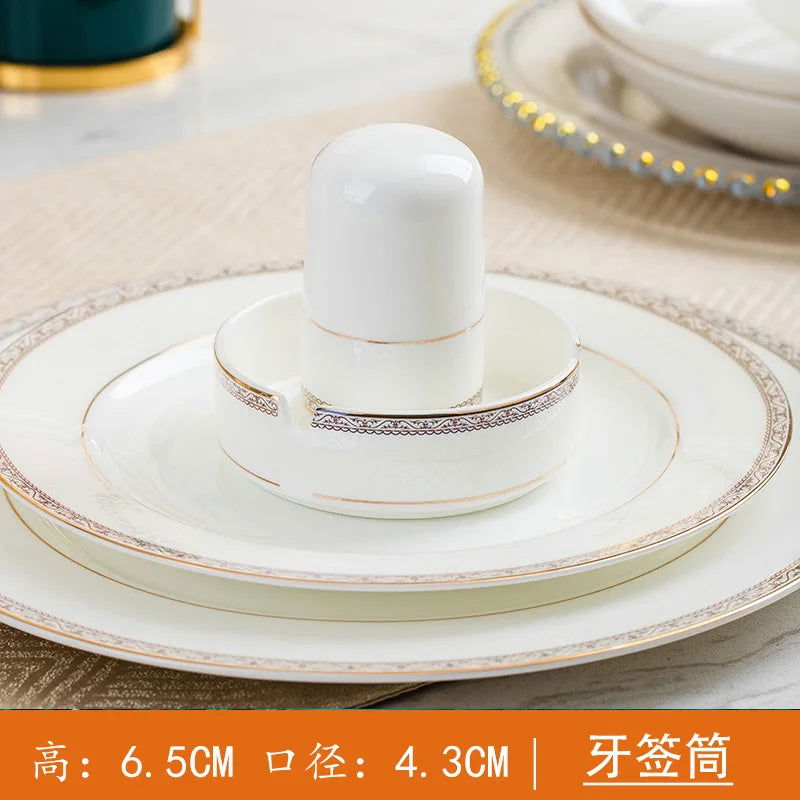 Jingdezhen European Style Simple Gold Border 56 Head Bone Porcelain Tableware Ceramic Bowl and Plate Combination - Grand Goldman