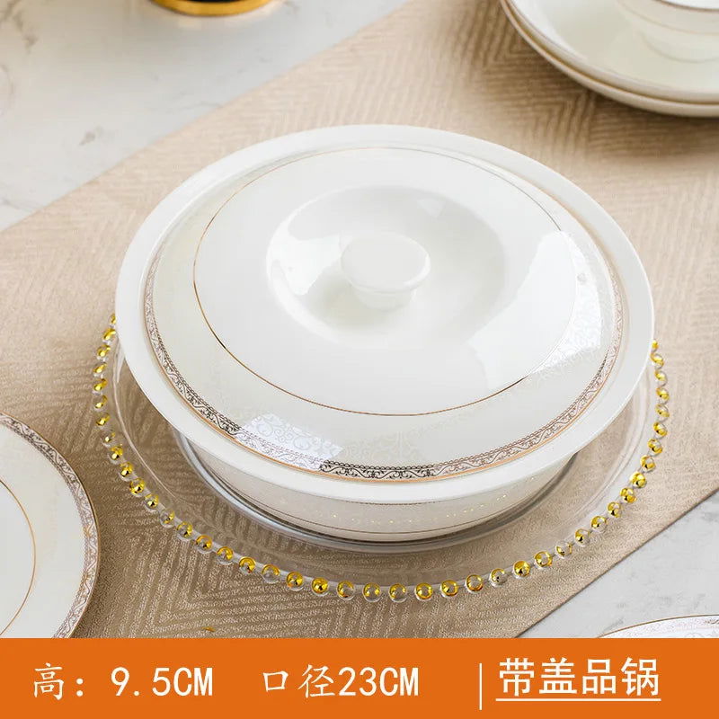 Jingdezhen European Style Simple Gold Border 56 Head Bone Porcelain Tableware Ceramic Bowl and Plate Combination - Grand Goldman
