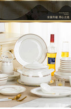 Jingdezhen European Style Simple Gold Border 56 Head Bone Porcelain Tableware Ceramic Bowl and Plate Combination - Grand Goldman