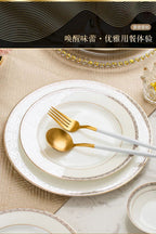 Jingdezhen European Style Simple Gold Border 56 Head Bone Porcelain Tableware Ceramic Bowl and Plate Combination - Grand Goldman