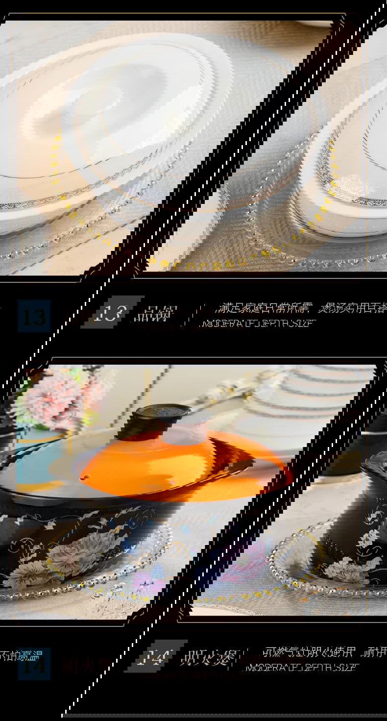 Jingdezhen European Style Simple Gold Border 56 Head Bone Porcelain Tableware Ceramic Bowl and Plate Combination - Grand Goldman