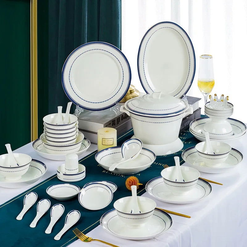 Jingdezhen European style bone porcelain household utensils, ceramic tableware, minimalist set of dishes and plates - Grand Goldman