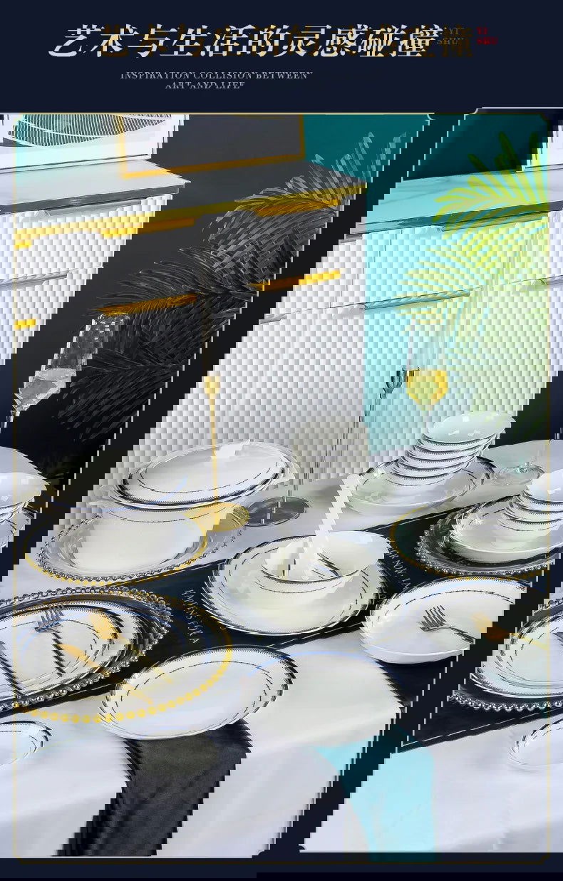 Jingdezhen European style bone porcelain household utensils, ceramic tableware, minimalist set of dishes and plates - Grand Goldman