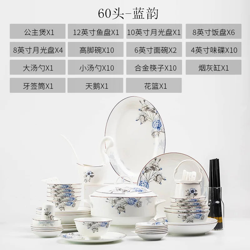 Jingdezhen Household Ceramic Bowls, Tableware Set, Bowls, Dishes, Chinese Bone Porcelain Tableware - Grand Goldman
