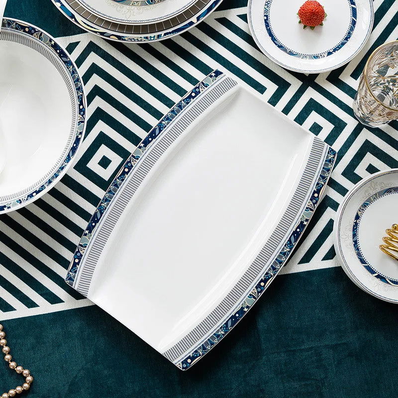 Jingdezhen Ice Blue Luxury Hand painted Ceramic Tableware Gift Box China-Chic Porcelain Bowls and Chopsticks Set - Grand Goldman