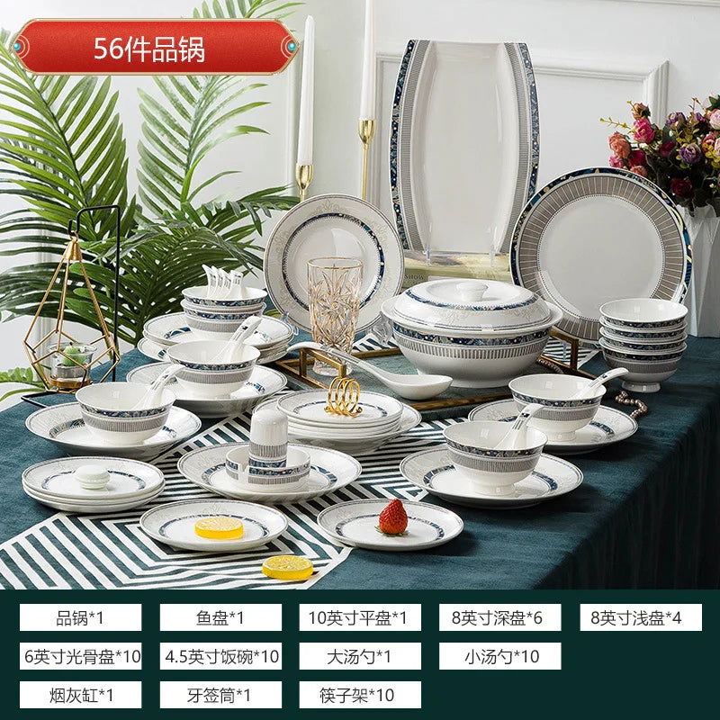 Jingdezhen Ice Blue Luxury Hand painted Ceramic Tableware Gift Box China-Chic Porcelain Bowls and Chopsticks Set - Grand Goldman