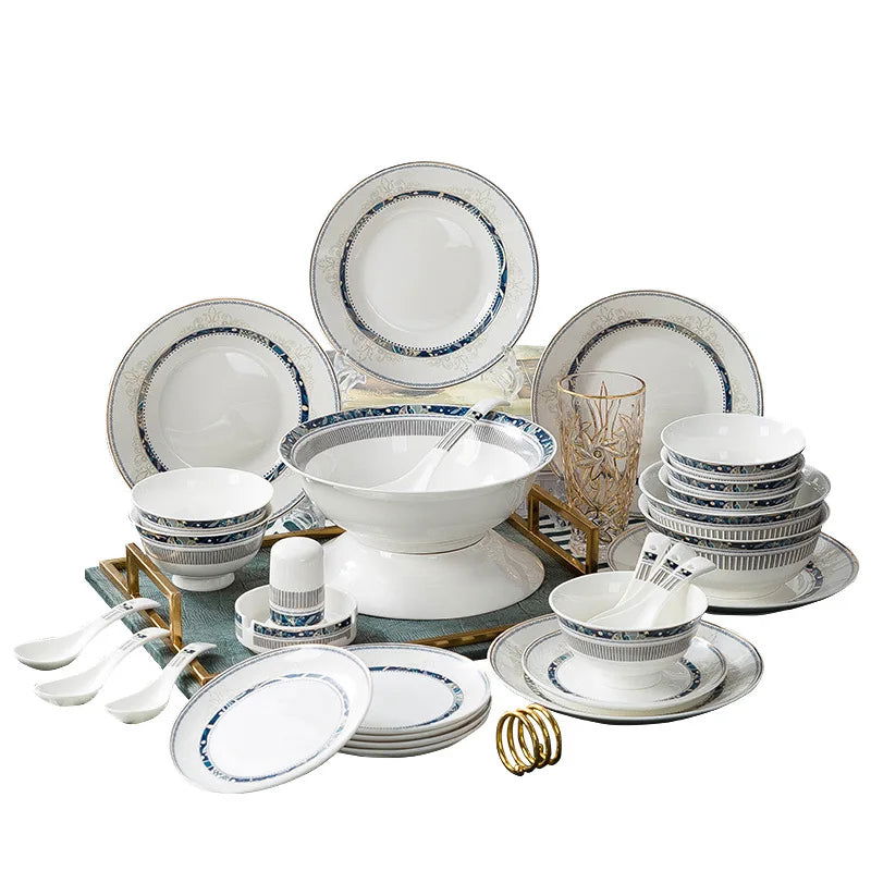 Jingdezhen Ice Blue Luxury Hand painted Ceramic Tableware Gift Box China-Chic Porcelain Bowls and Chopsticks Set - Grand Goldman