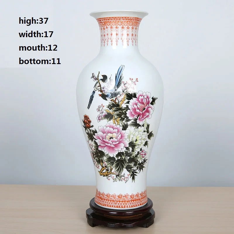 Jingdezhen Large 37CM Ceramic Vases Pottery Decoration Floral Container for Living Room Kitchen Office Long Flower Pot Arrangement Modern Home Simple TV Cabinet Christmas Gift - Grand Goldman