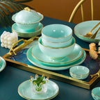 Jingdezhen Light Luxury Bone Porcelain Hand-painted Gold Border Bowl Plate Combination, Celadon Tableware Set for Household Use - Grand Goldman